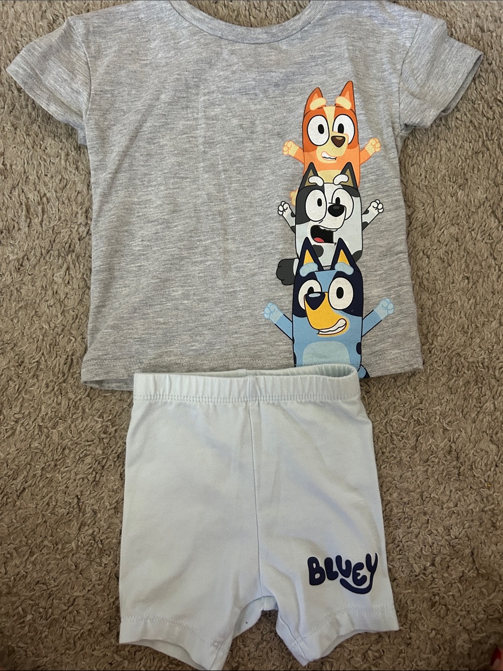 Bluey Stack Grey Tee & Light Blue Shorts Set